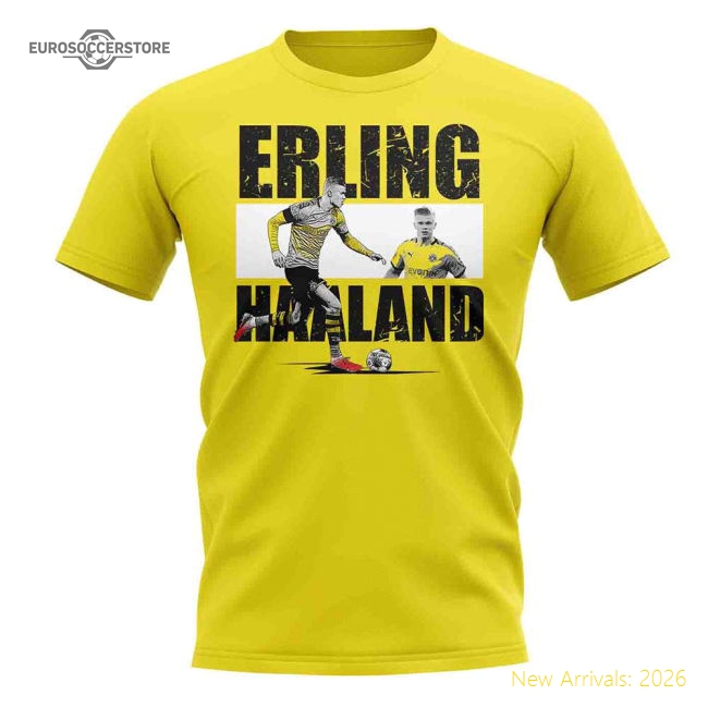 High-Quality Erling Haaland Player Collage T-Shirt (Yellow)