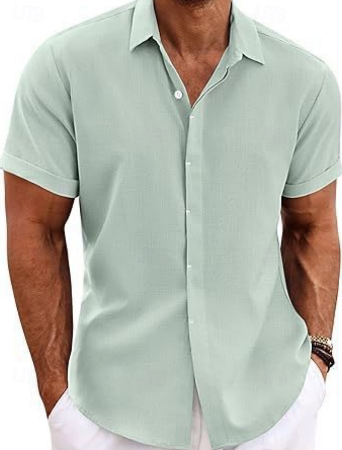 Men's Shirt Casual Black White Light Green Pink Wine Short Sleeve