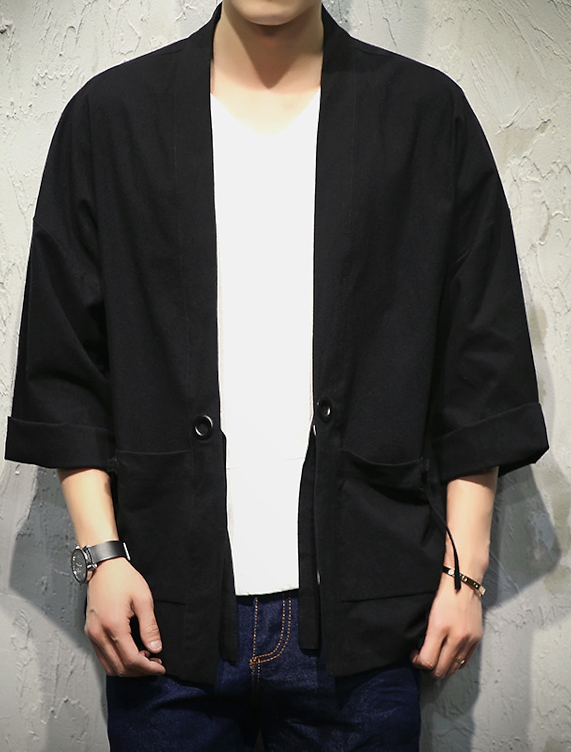 Men's Lightweight Jacket Summer Jacket Kimono Jacket Vacation Daily Wear Durable Casual / Daily Pocket Spring & Fall Plain Comfort Leisure Regular Black Burgundy Dark Navy Green Jacket