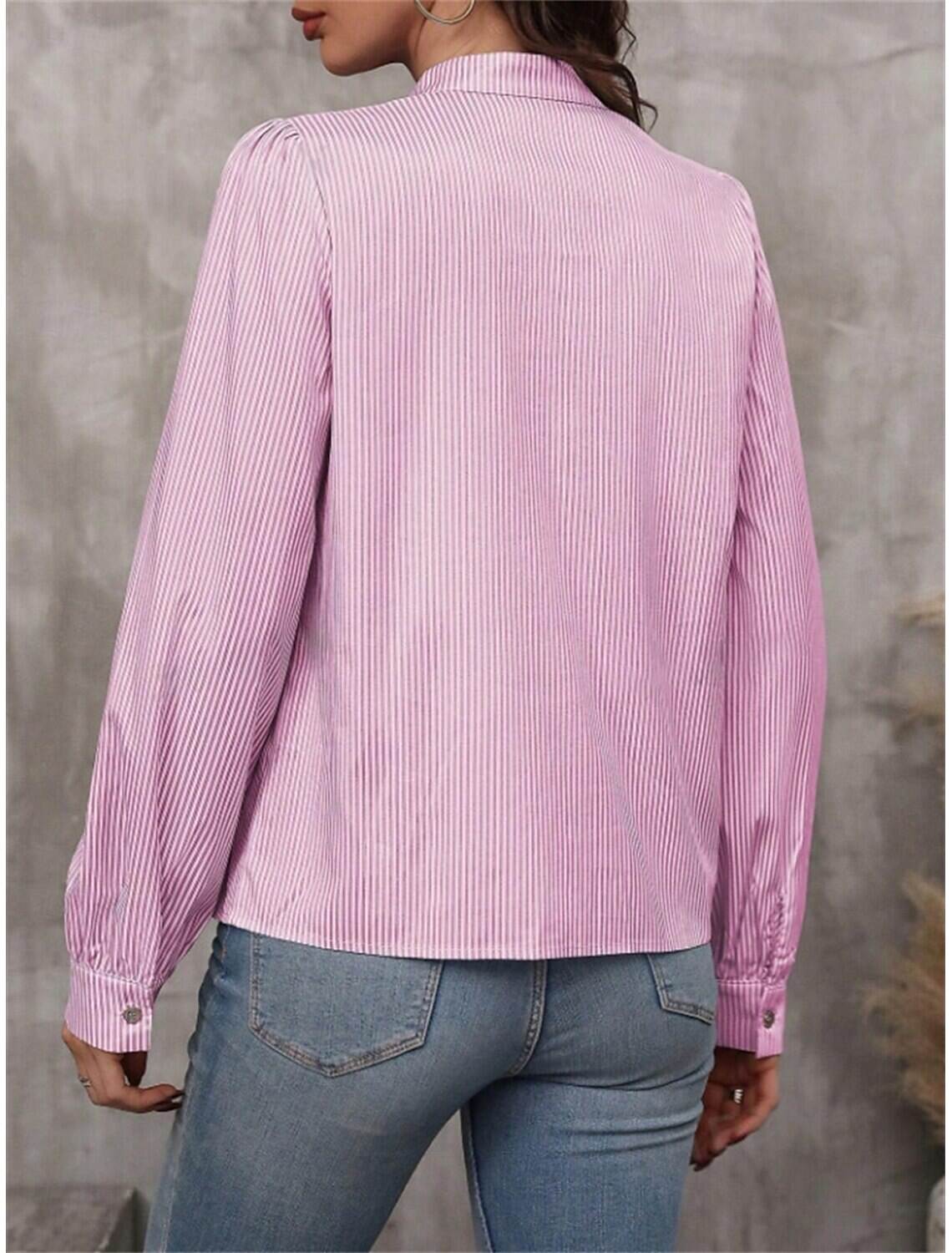 Women's Shirt Blouse Stylish Casual Striped Regular Tops Long Sleeve V Neck Patchwork Regular Fit Work Daily Going out Summer Spring Fall