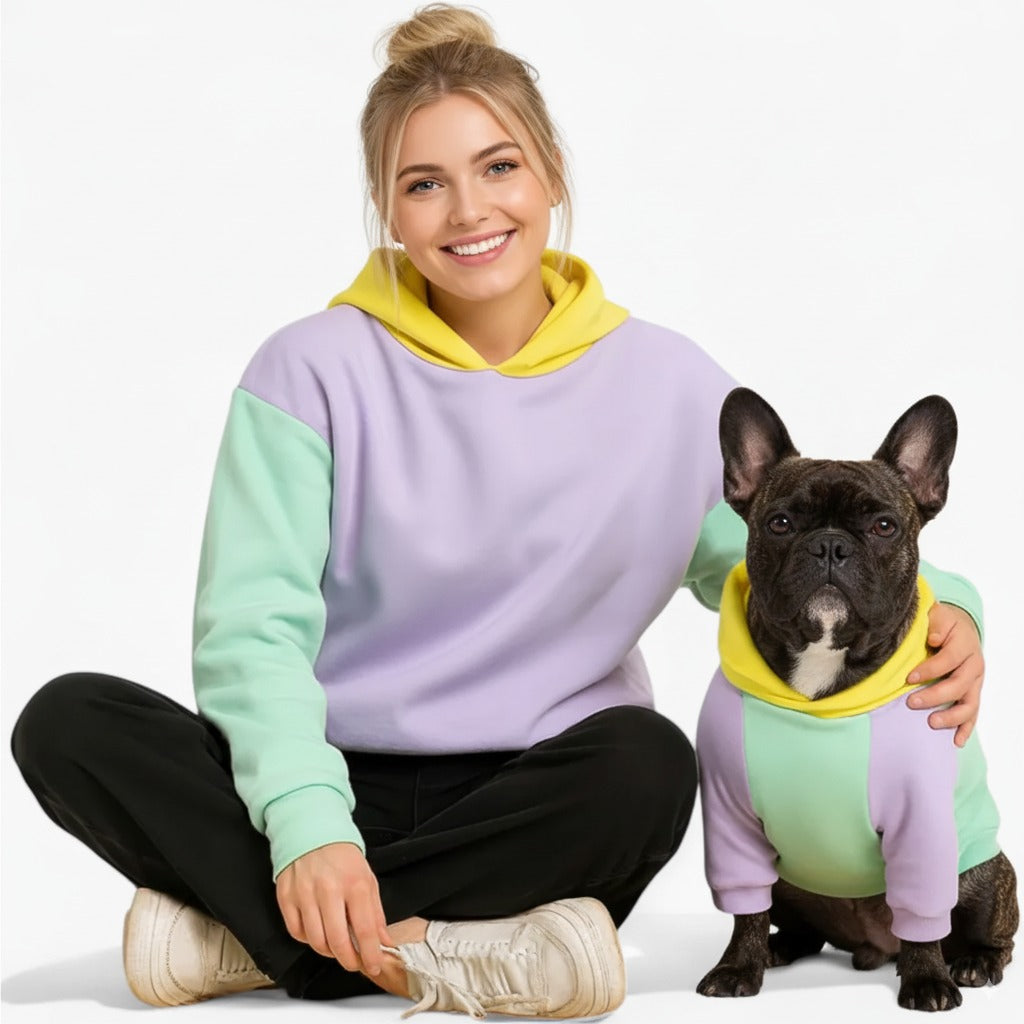 Comfortable Tailvent Frenchie Human Matching Hoodie – Pastel Colorblo...