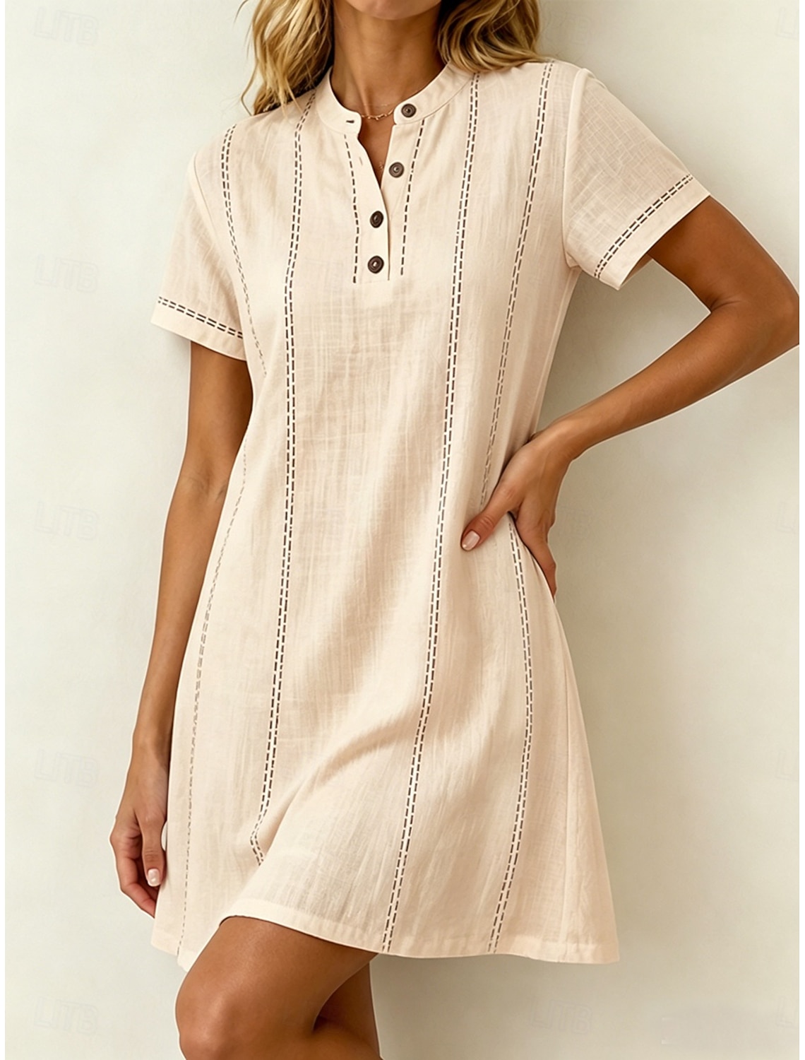Women's Mini Dress Shirt Dress White Dress Casual Dress Elegant Fashion Modern Outdoor Vacation Going out Regular Fit Striped Short Sleeve V Neck White Pink Sky Blue Apricot Summer Spring