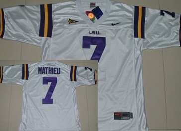 Men's LSU Tigers LA White 2024 durabl Tyrann Mathieu #7 away jersey