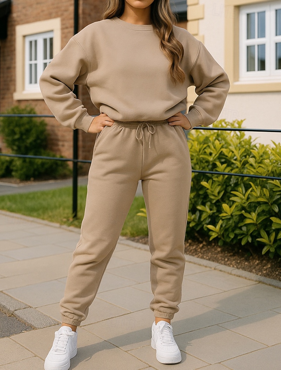 Women's Tracksuit Sweatpants Pullover Sweatshirt Pocket Solid Colored Clothing Suit Spring Fall Black White Gym Training Running Windproof Long Sleeve Sport Activewear Micro-elastic Regular Fit