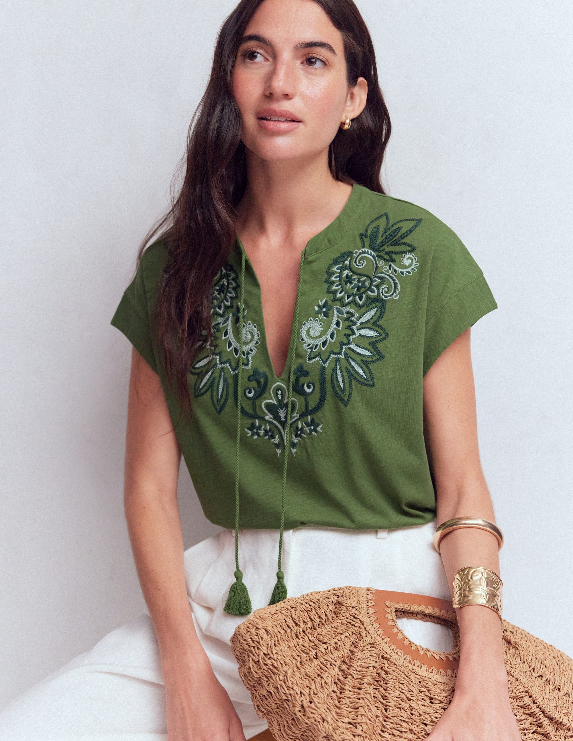 Nina Embroidered Notch T-shirt
