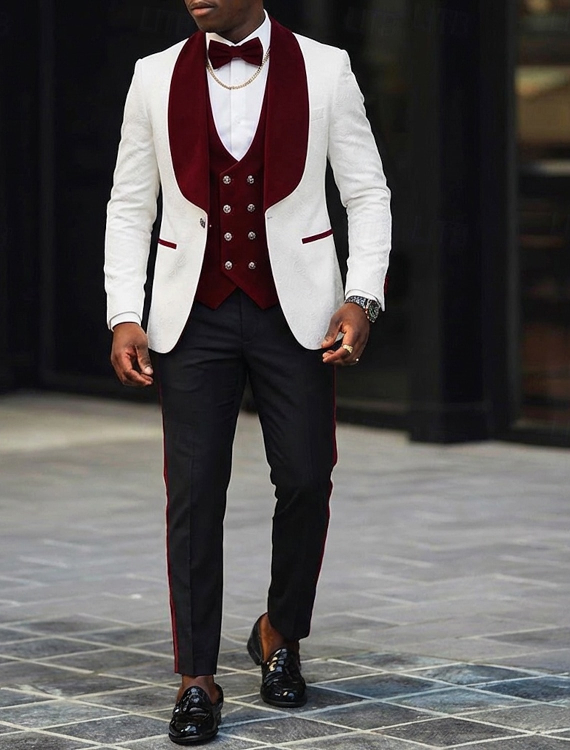 Men's Tuxedos Party Suits Beach Wedding Spring Wedding Pink Burgundy Spring & Summer Suit Shawl Lapel Fashion Casual Patchwork Slim Fit 3 Piece Single Breasted One-button