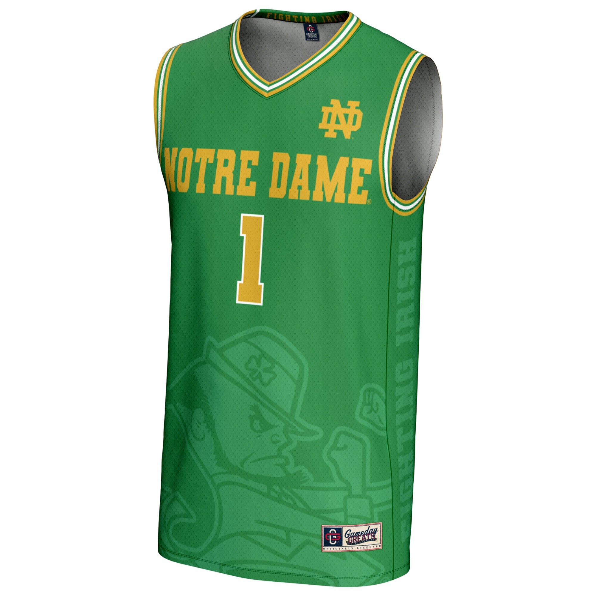 [NJP] Notre Dame Fighting Irish GameDay Greats Youth Icon Print Lightweight Basketball Fashion Jersey - Green
