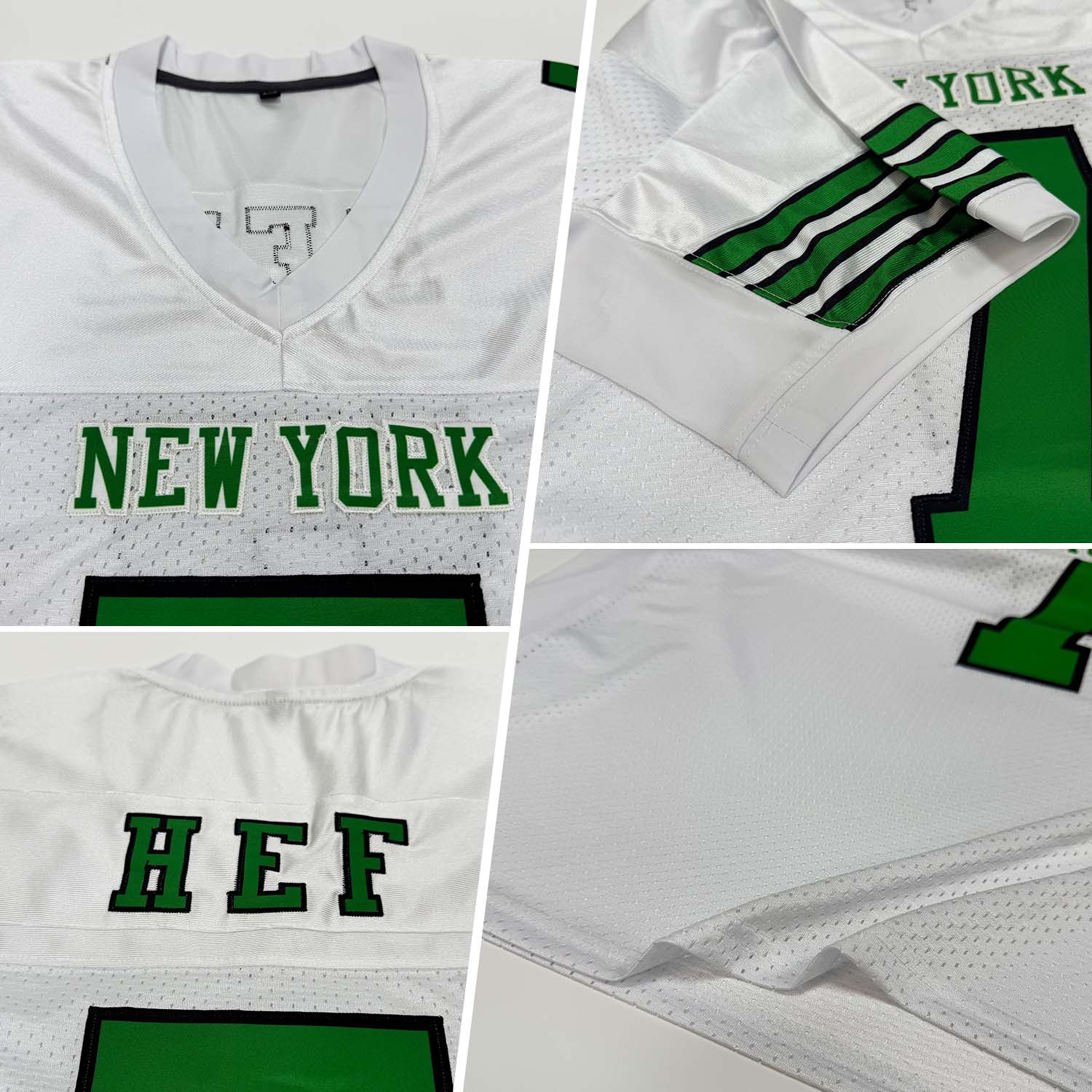 Custom White Gotham Green-Black Mesh Authentic Football Jersey