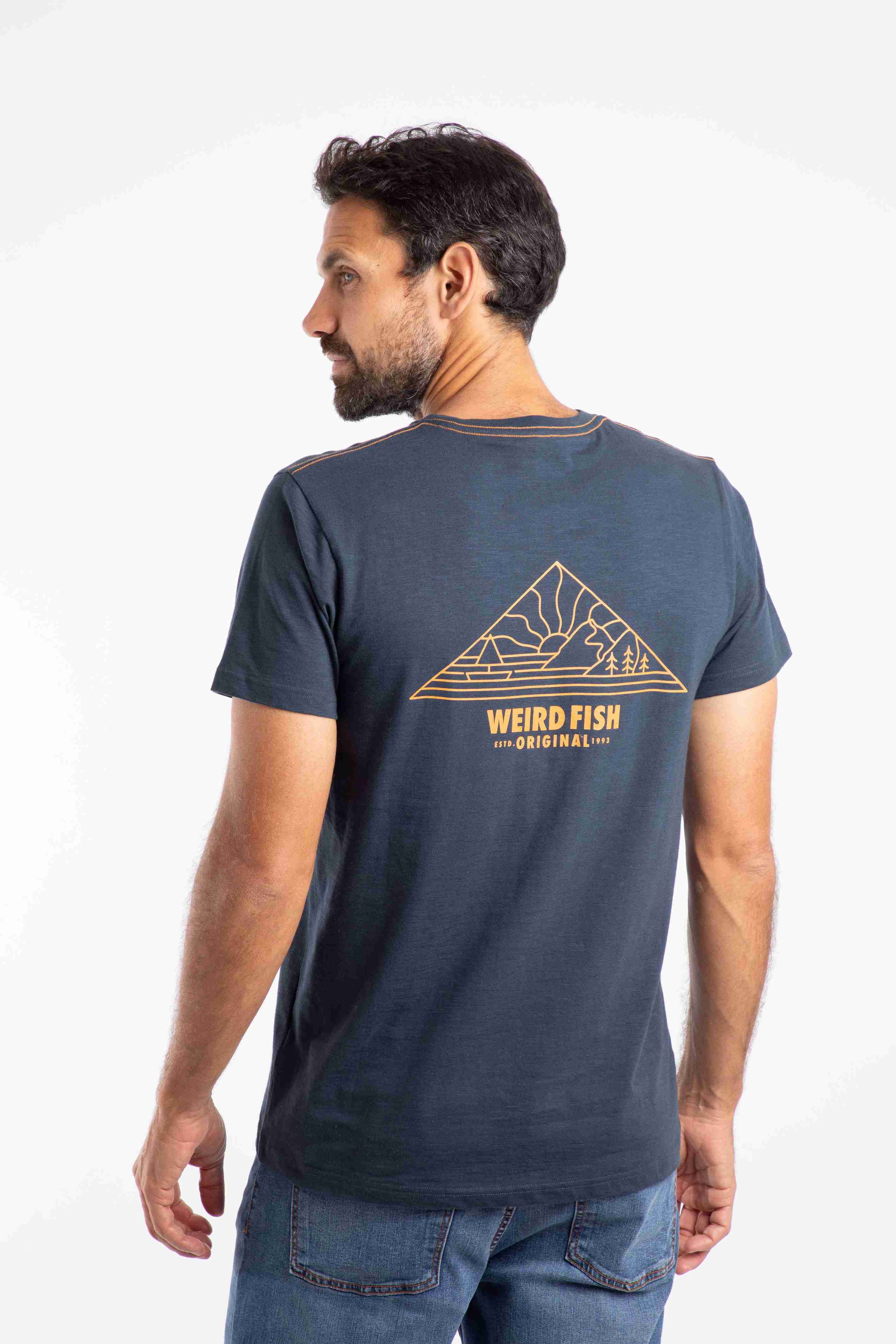 Pyramid View Back Print Graphic T-Shirt Navy