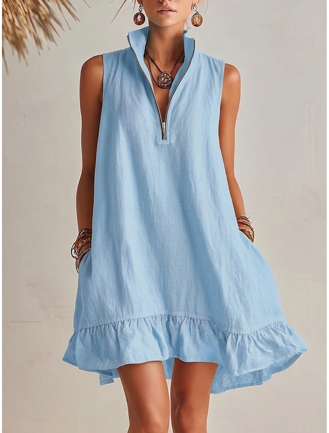 Women's Mini Dress Casual Dress Vest Dress Summer Dress Basic Classic Daily Vacation Loose Fit Plain Sleeveless V Neck Blue Pink Orange Green Summer Spring