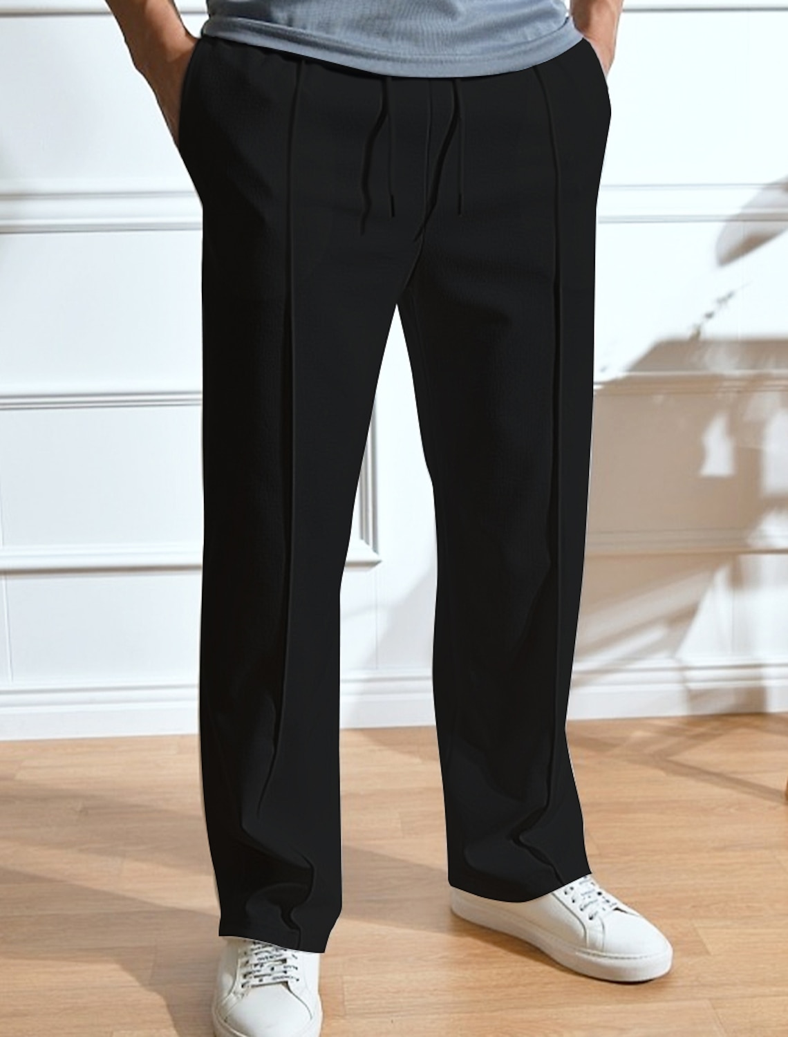 Men's Sweatpants Joggers Trousers Straight Leg Sweatpants Pleated Pants Drawstring Elastic Waist Plain Comfort Breathable Outdoor Daily Going out Fashion Casual Black White