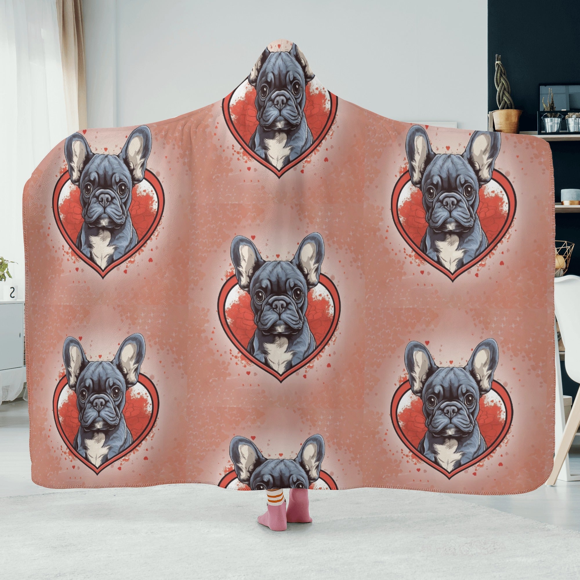 Frenchie Love - Everyday Hooded Blanket Indoor Comfort | Comfy Fit