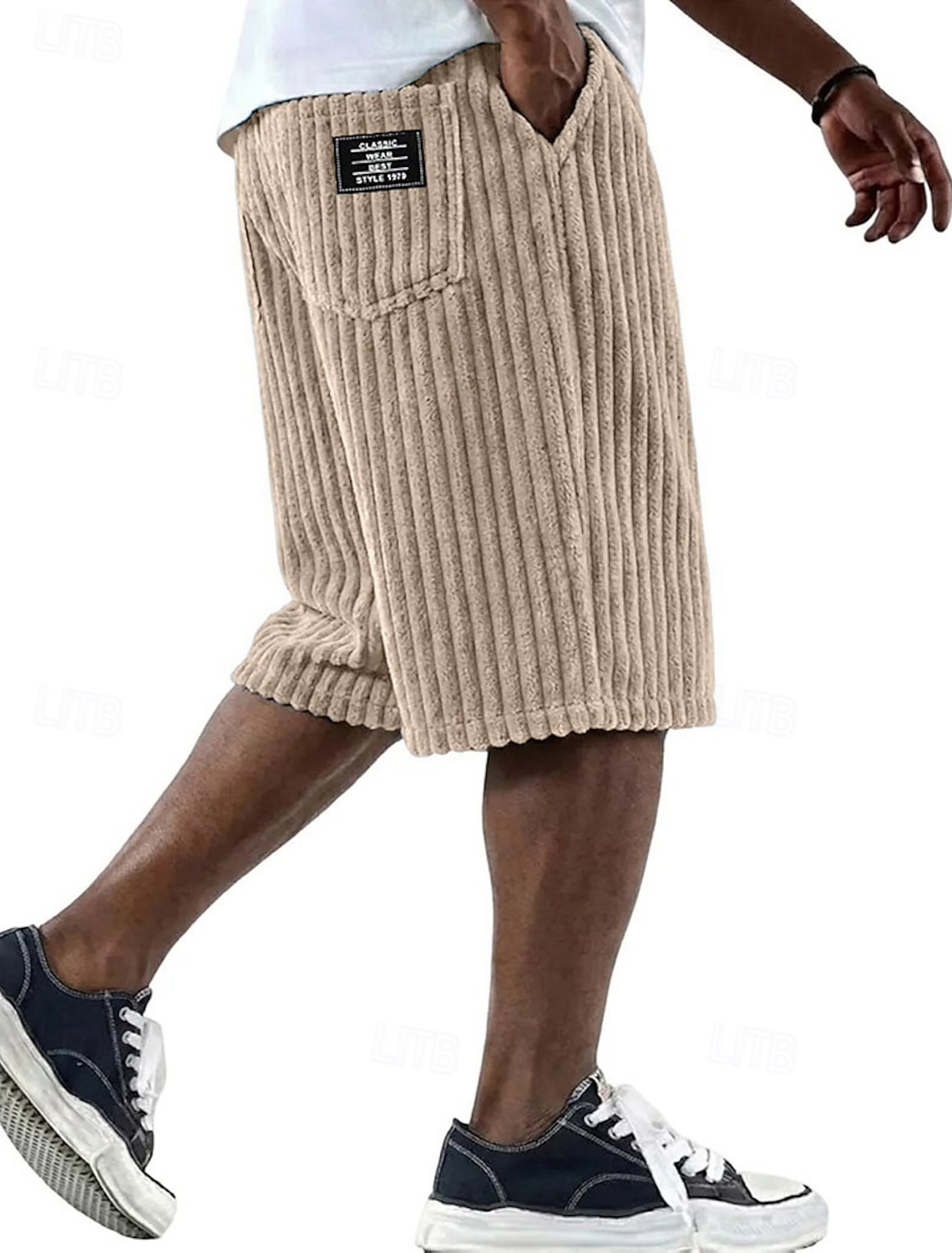 Men's Shorts Casual Shorts Corduroy Shorts Pocket Elastic Waist Simple Plain Comfort Breathable Knee Length Casual Outdoor Vacation Vacation Fashion Black White Micro-elastic