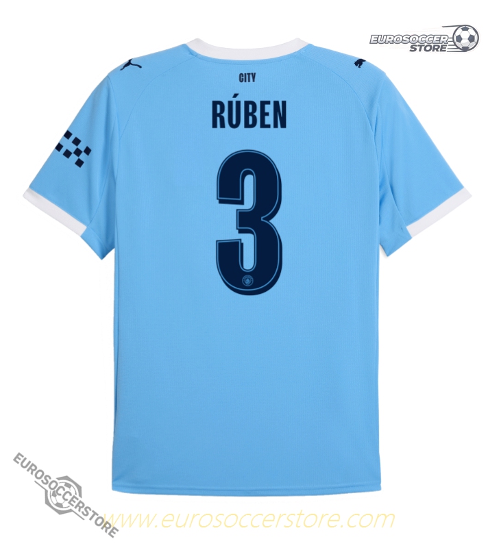 Rúben's No. 3 Manchester City Home Jersey for the 25-26 UEFA Champions League Season