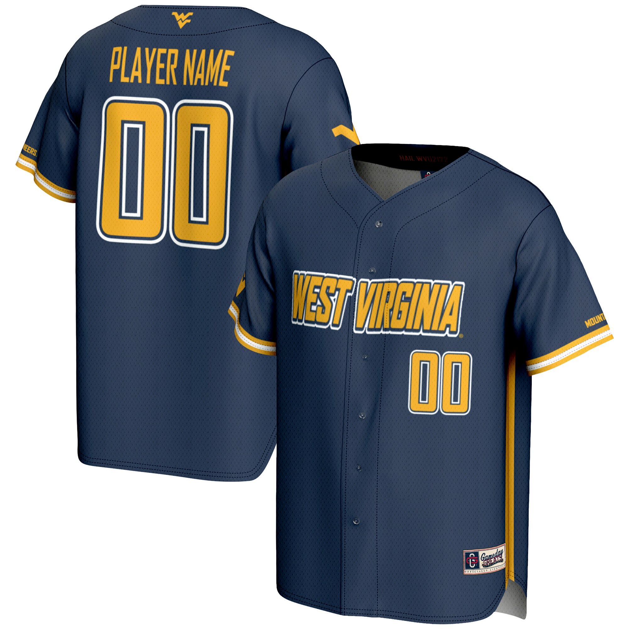 [DDG] West Virginia Mountaineers GameDay Greats NIL Pick-A-Player Lightweight Baseball Jersey - Navy