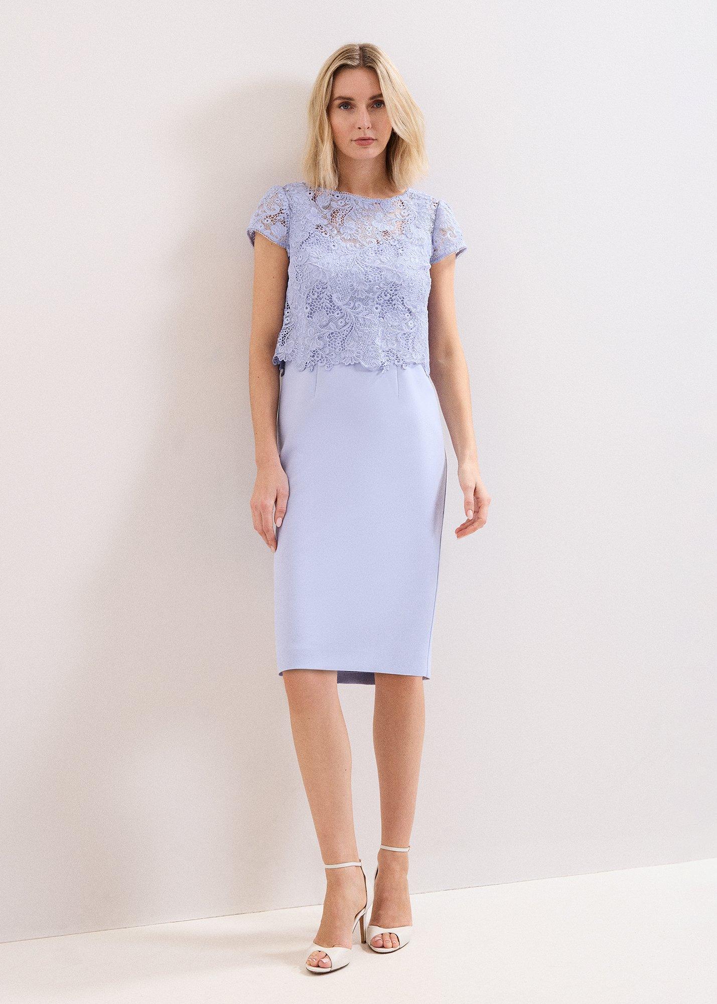 Petite Daisy Blue Lace Top Midi Dress