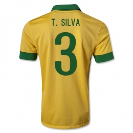 Authentic 1314 Brazil 3 TSilva Yellow Home Jersey Shirt