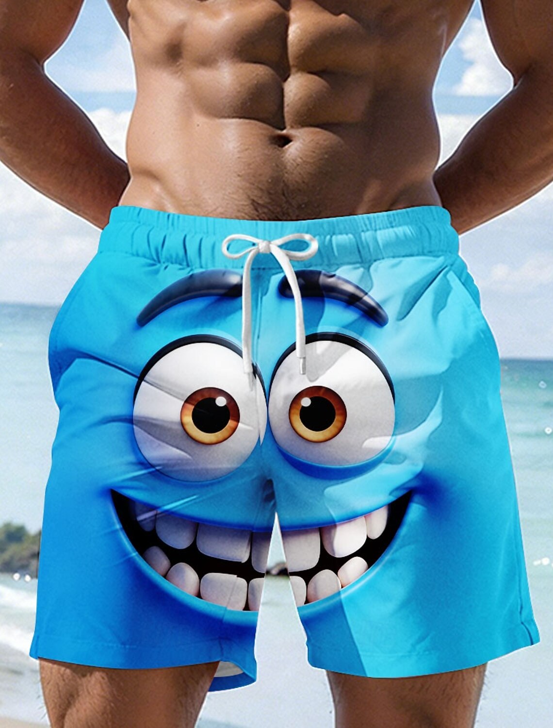 Men's Optical Illusion 3D Cartoon Smile Face Swim Trunks Shorts Board