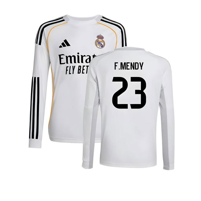 2025-2026 Real Madrid Long Sleeve Home Shirt (Kids) (F.Mendy 23)