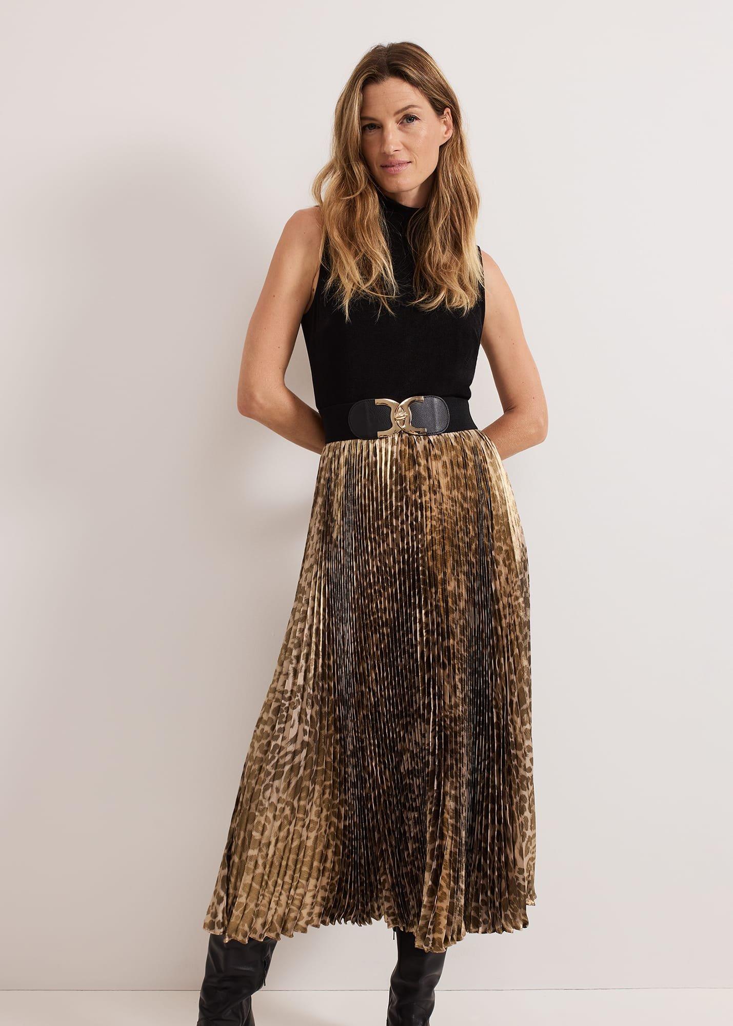 Meloni Jersey Leopard Pleat Midi Dress