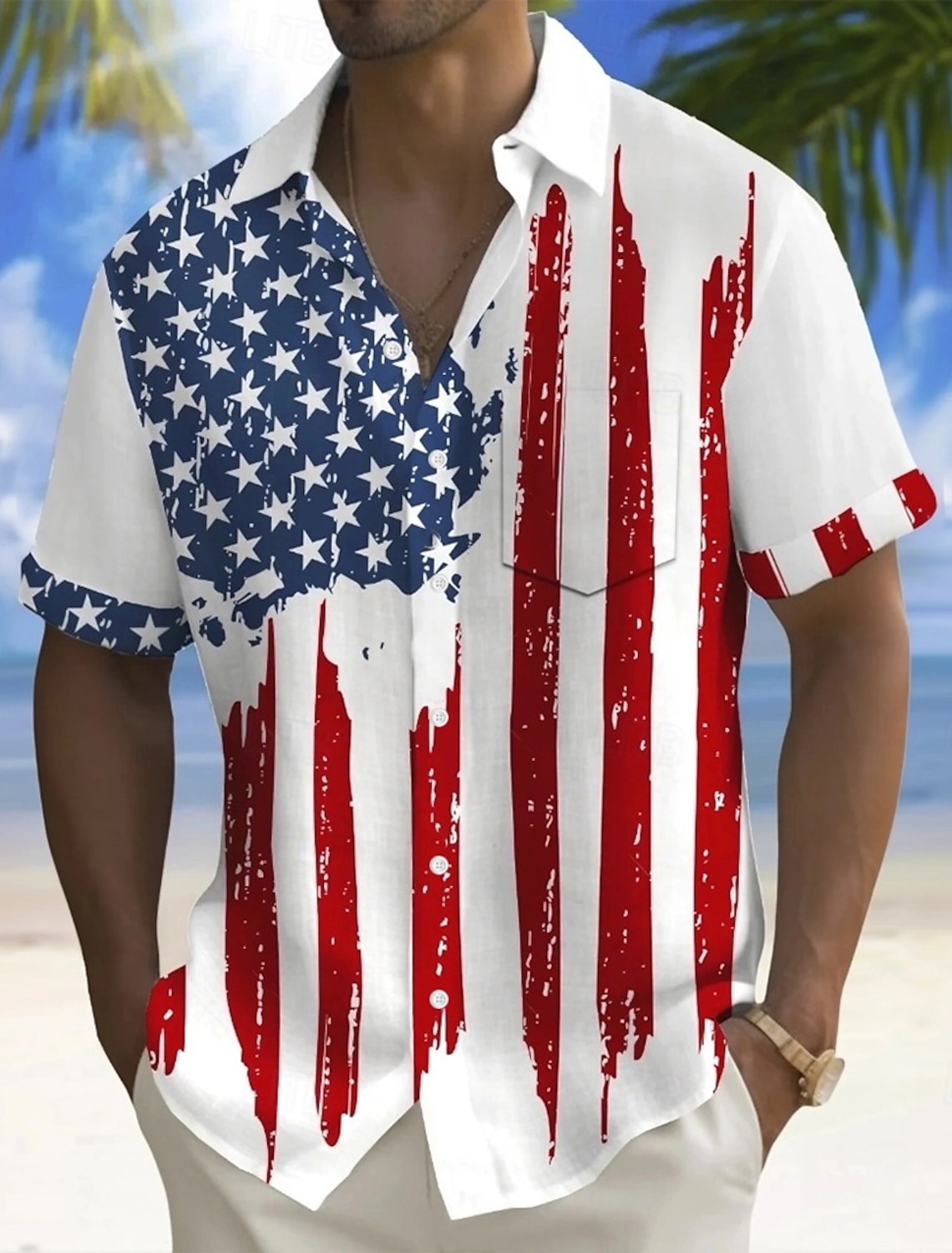 Men's 4th of July U.S. 250th Anniversary Cross US Flag Shirt Cuban Collar Shirt Button Up Shirt Short Sleeve Patriotic Holiday Summer Spring Camp Collar Shirt 3D Print Blue Blue red Purple Dark Blue