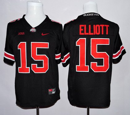 Men's OSU Ohio #15 Ezekiel Elliott Black 2024 game jersey breathable