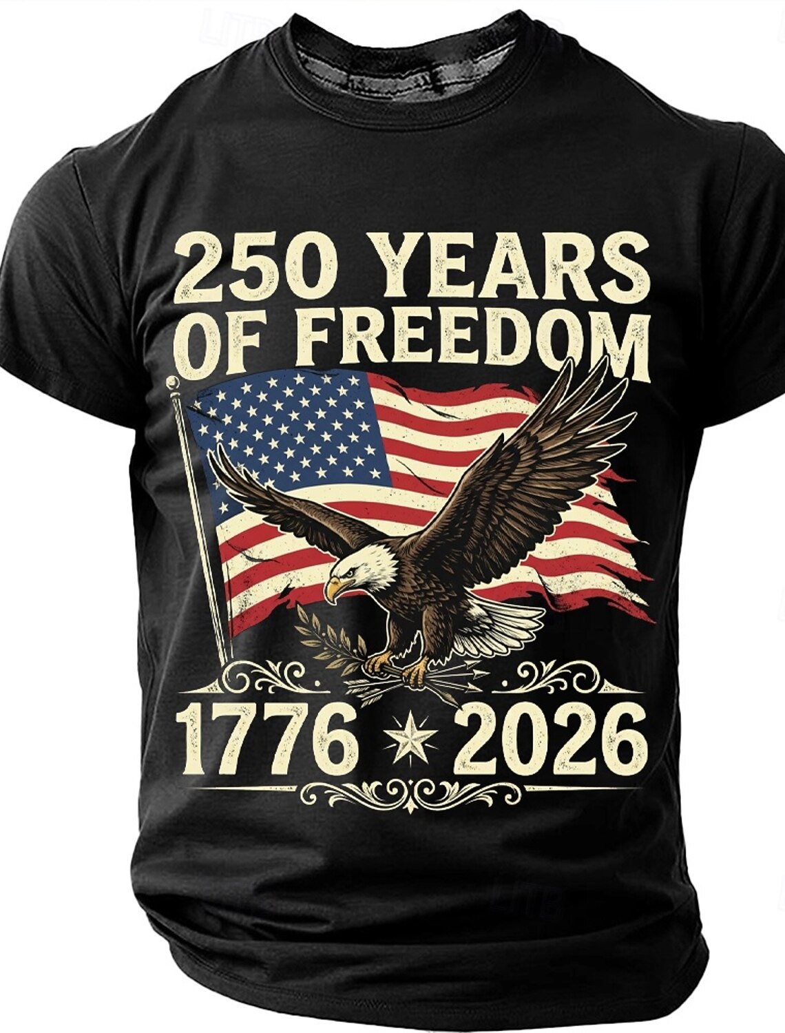 250 Years of Freedom 1776 2026 Men's Patriotic Bald Eagle American Flag Vintage USA Pride T Shirt Graphic Crew Neck Short Sleeve Fourth of July Semiquincentennial Celebration Gift Designer Clothing Ap