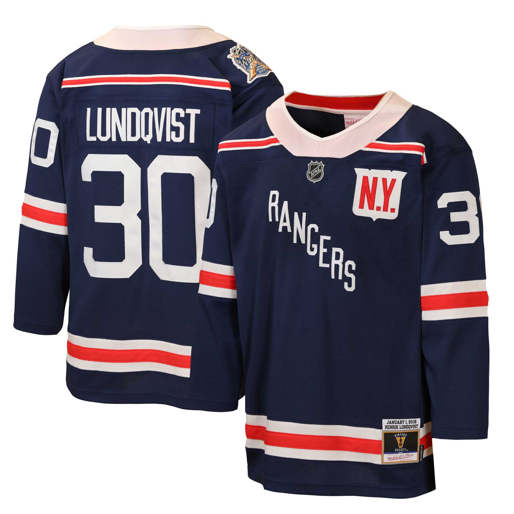 [LK] Henrik Lundqvist New York Rangers Youth 2018 Winter Classic Power Play Jersey - Navy