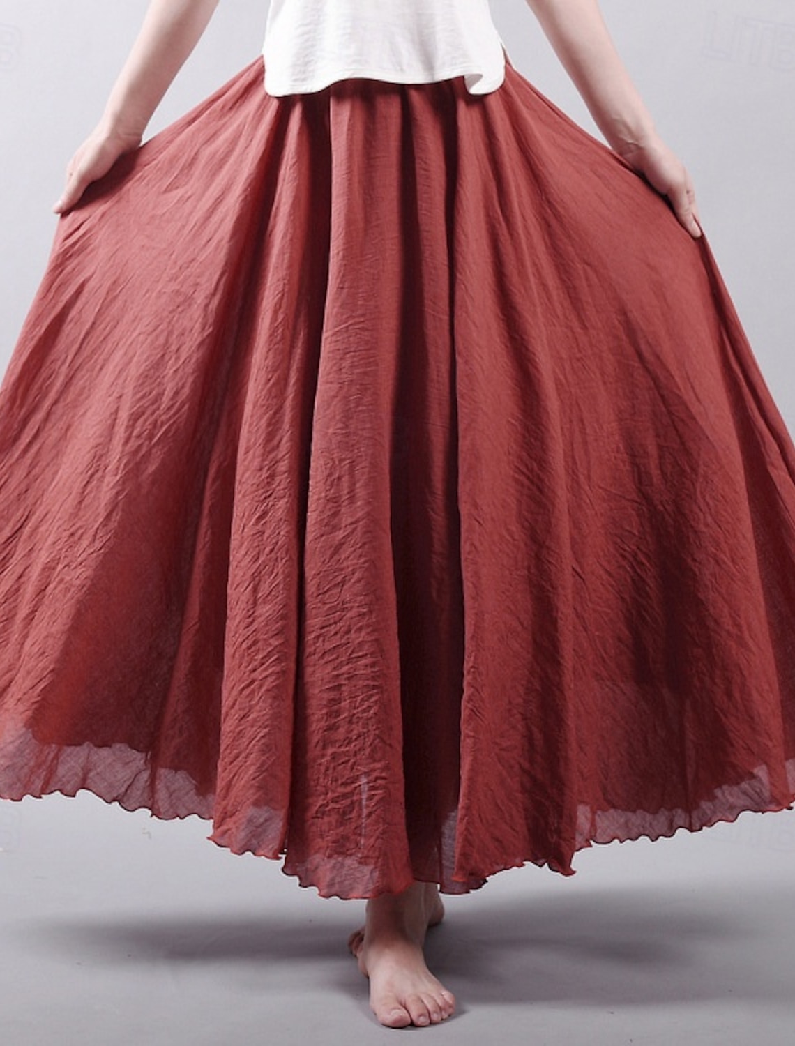 Women's Elegant Bohemia Vintage Casual Maxi High Waist Skirts Inelastic Prom Vacation Rust Red Denim Blue Niagara Blue Primrose Yellow Summer