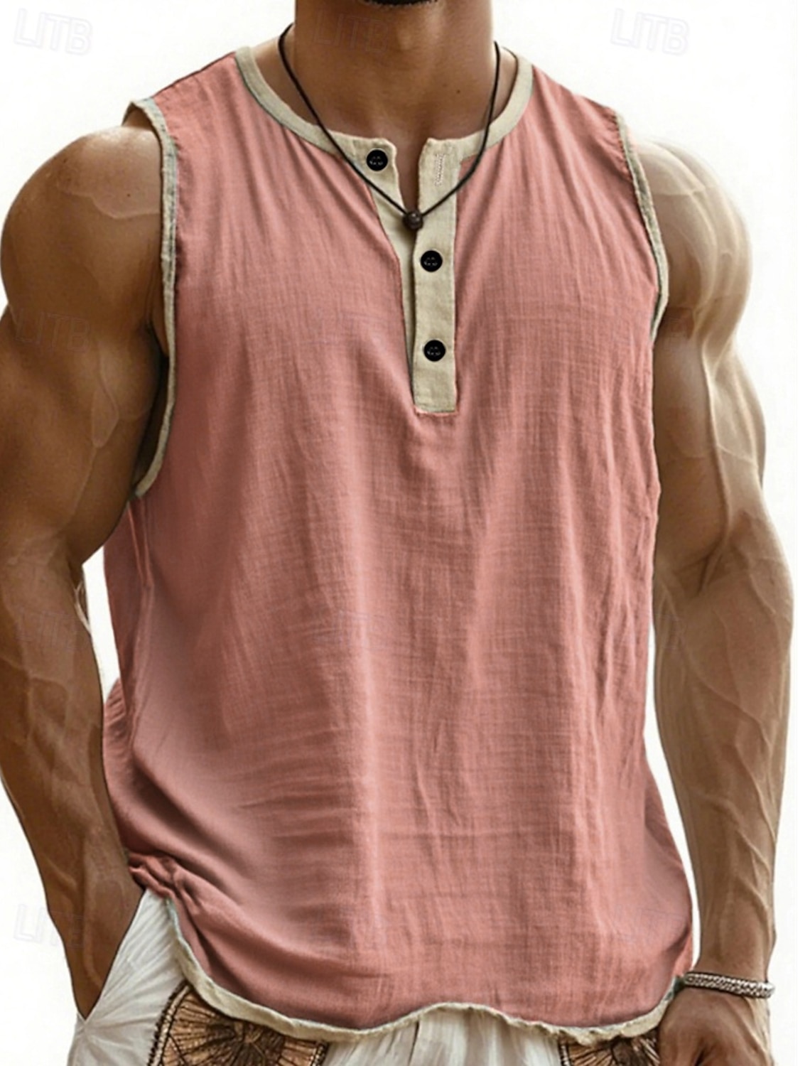 Men's Tank Top Vest Top Undershirt Sleeveless Shirt Sleeveless Henley Summer Plain Fashion Designer Basic Buttons Vacation Street Going out Black Pink Navy Blue Top Tee for Men