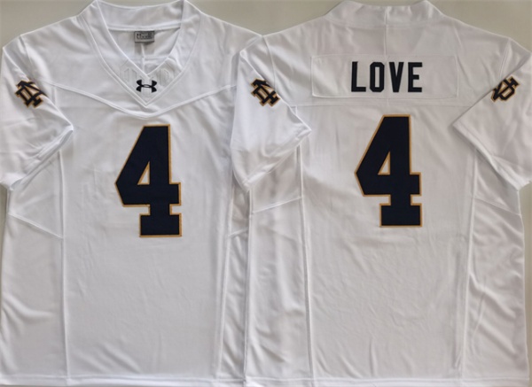 Men's ND Fighting Irish White 2024 stitched Jeremiyah Love #4 game