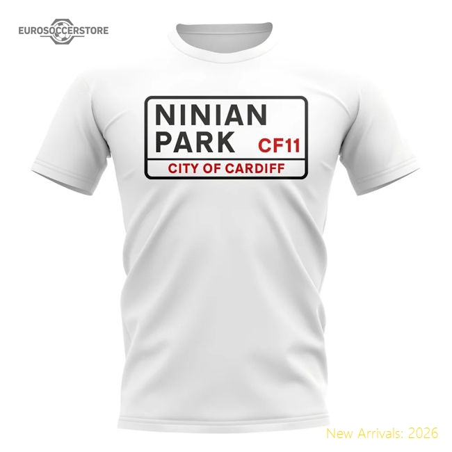 Official Cardiff Ninian Park Street Sign T-shirt (white) - Premium