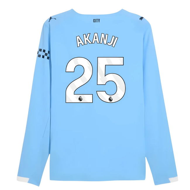 2025-2026 Man City Authentic Long Sleeve Home Shirt (Akanji 25) (Ma...