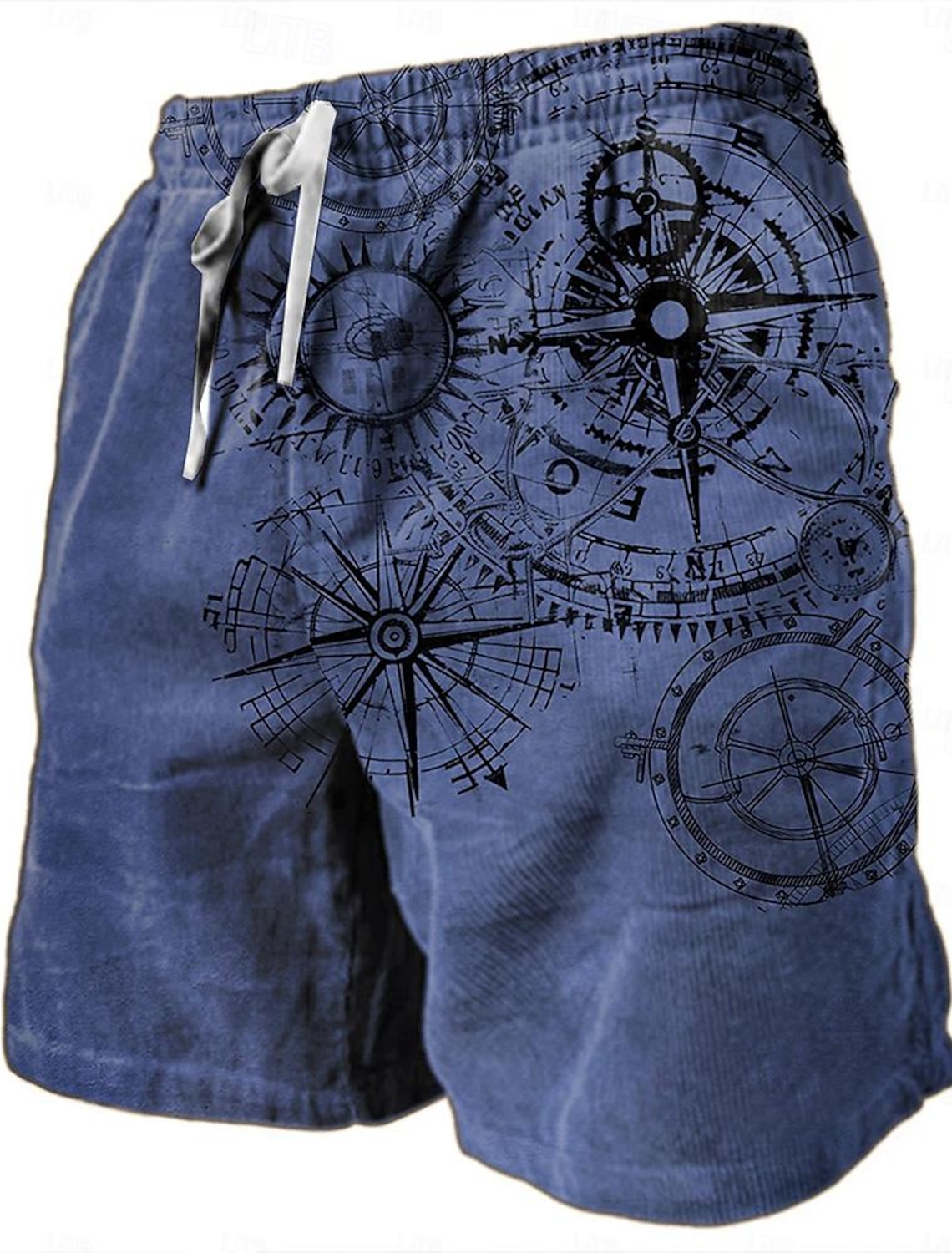 Men's Nautical Graphic Prints Compass Sweat Shorts Beach Terry Mid