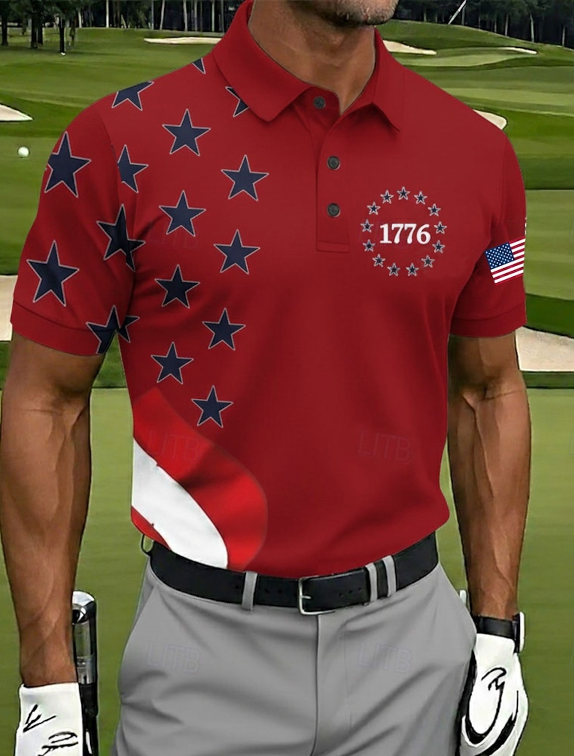 4th of July 2026 250th Men's American US Flag Golf Sports Polo Shirts Short Sleeve Polo Shirts Collared Shirts Casual Athleisure Festival Outfit Buttons Summer Spring Blue White Red