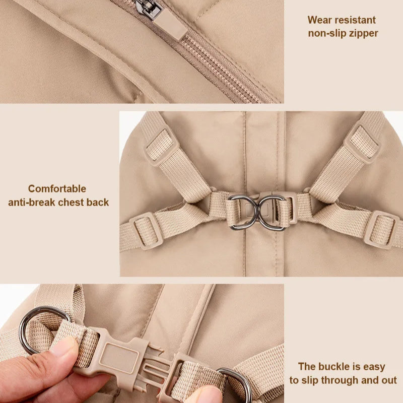 Chilluxe French Bulldog Jacket – Cotton-Padded Windproof Coat with Built-in Harness