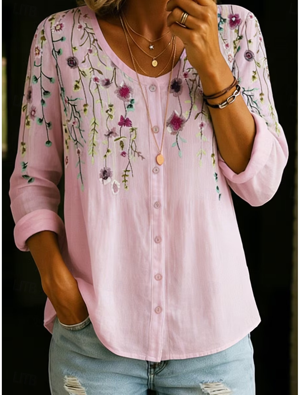 Women's Shirt Buttons Print Floral Graphic Vintage Daily Stylish Long Sleeve V Neck Regular Tops Casual Daily Blue Black White Yellow Pink Summer Spring
