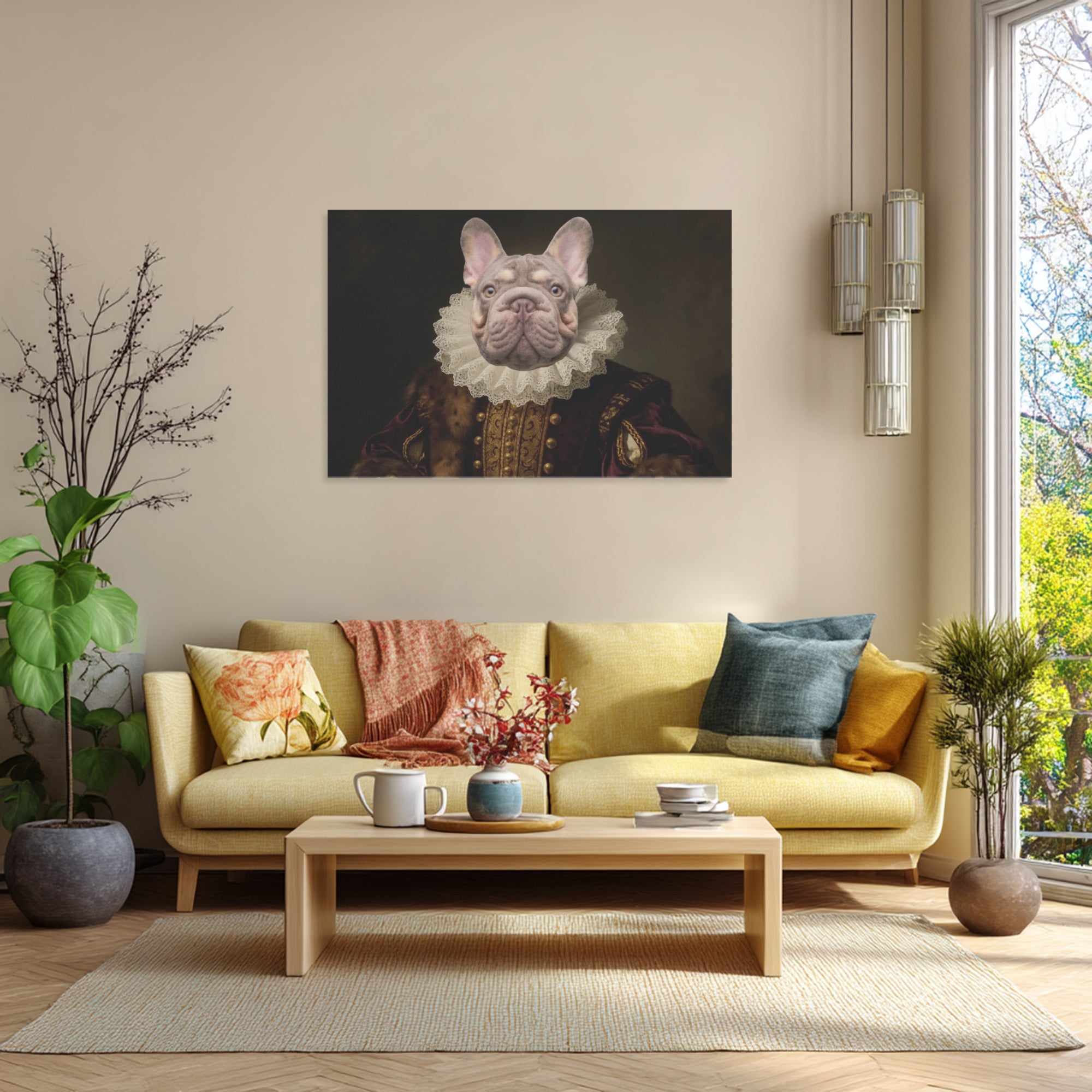 Comfortable Smoky - Personalized Adorable Frenchie Canvas Wall Art fo...
