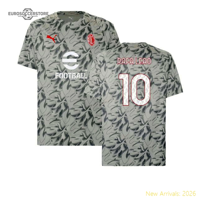 2025-2026 Ac Milan Warm Up Match Jersey (smokey Gray) (rafa Leao 10)