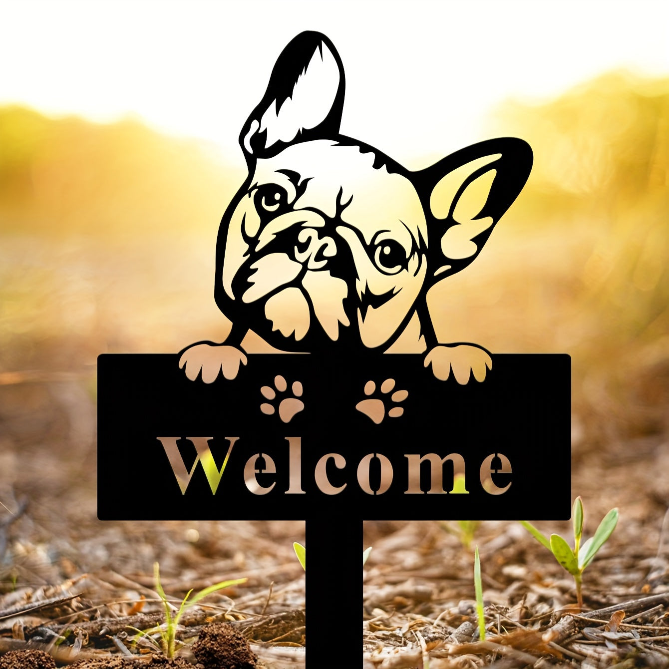 French Bulldog Welcome Metal Sign - Adorable Frenchie Home Decor