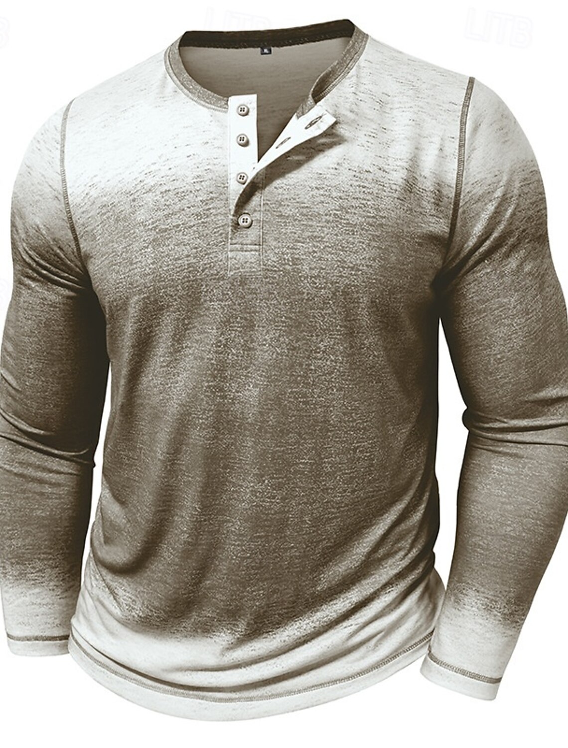 Men's T Shirt Henley Top Long Sleeve Gradient Vintage Retro Contrast