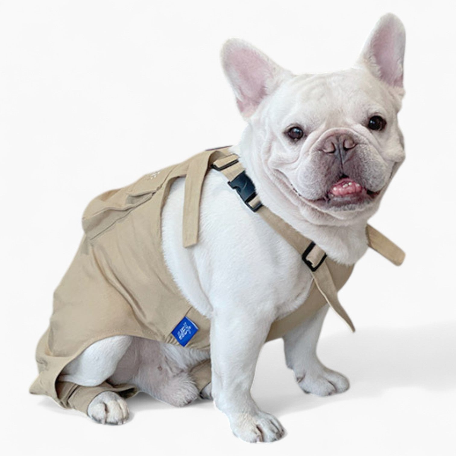 BarkBuilt French Bulldog Overalls – Khaki Utility Dog Jumpsuit with Pocket