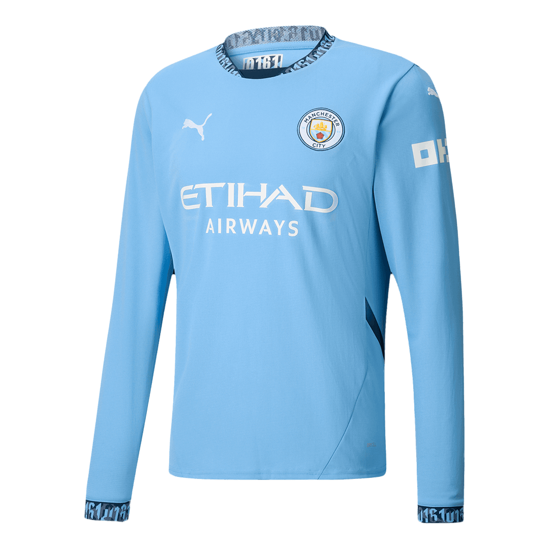Manchester City Home Long Sleeve  Soccer Jersey 2024/25 Authentic Kit