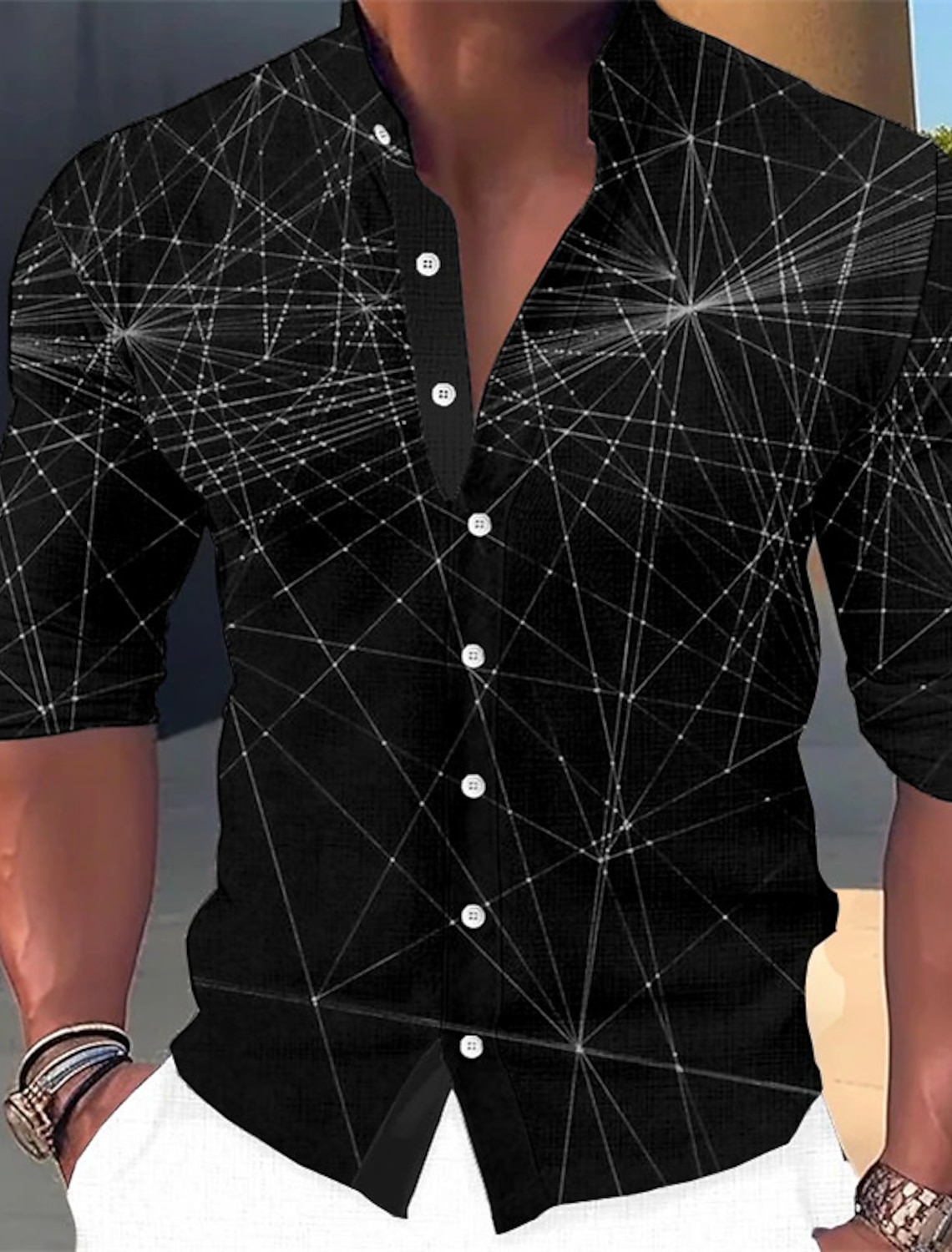 Men's Optical Illusion Geometric Pattern Shirt Button Up Long Sleeve