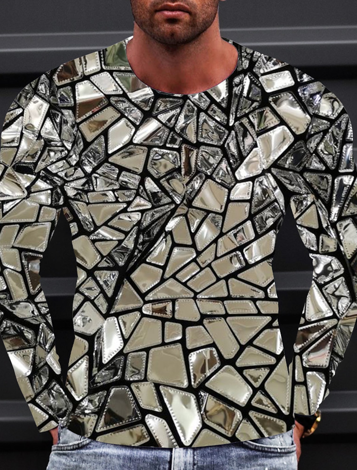 Men's Graphic Gradient Metallic Shirt T Shirt Long Sleeve T shirt 3D Print Crew Neck Shirt Vintage Fashion Designer Daily Outdoor Sports Blue 1 2 Spring & Fall Clothing Apparel S M L XL 2XL 3XL 4XL
