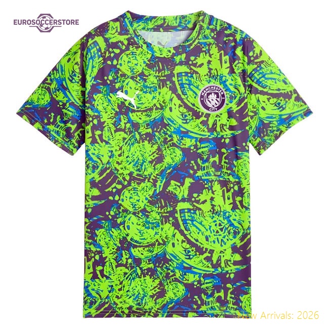 2025-2026 Man City Warm Up Jersey (Pro Green) - Kids (Your Name)