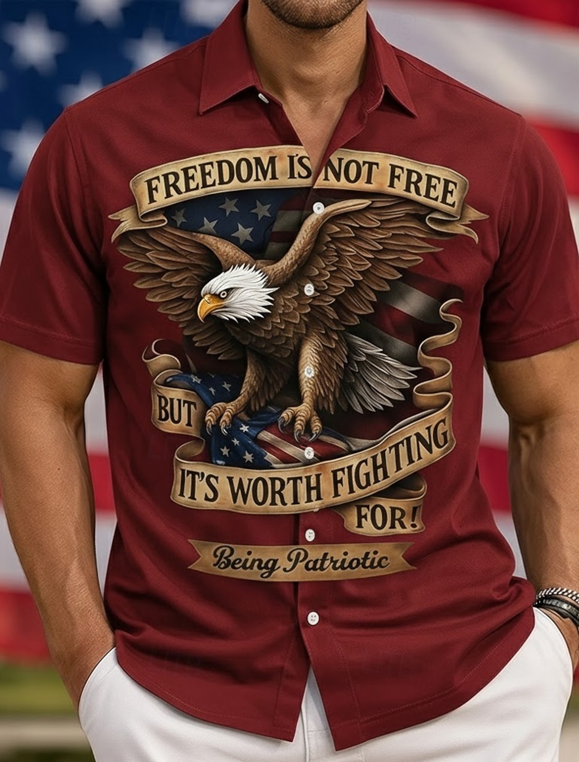 Independence Day Men's American US Flag 4th of July U.S. 250th Anniversary Patriotic Shirt Summer Shirt Button Up Shirt Short Sleeve Fashion Casual Holiday Summer Spring Turndown 3D Print Collared