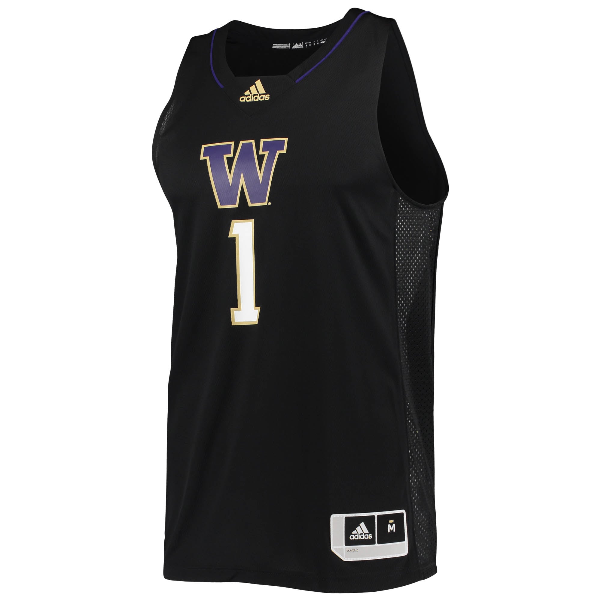 #1 Washington Huskies adidas Swingman Basketball Jersey - Black