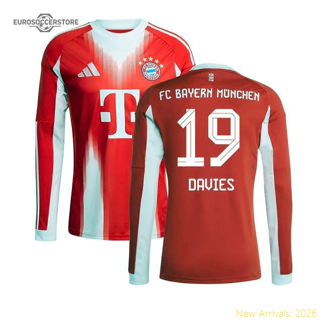 2025-2026 Bayern Munich Long Sleeve Home Shirt (Davies 19)