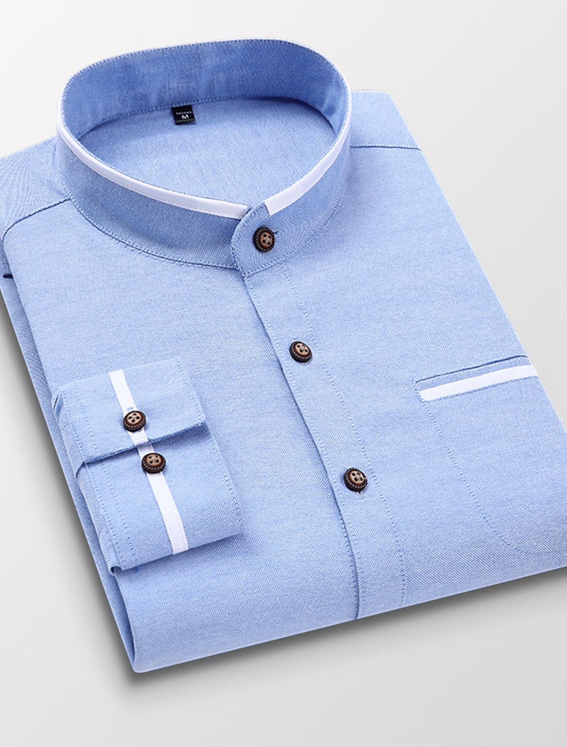 Men's Band Collar Shirt Dress Shirt Oxford Shirt Solid / Plain Color Wedding White Blue Gray Light Blue Long Sleeve Standing Collar Spring & Fall Clothing Apparel